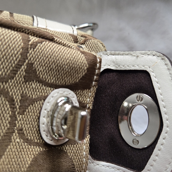 Coach Legacy Signature Small Pouch Shoulder Handbag, In Tan And White - Picture 7 of 9